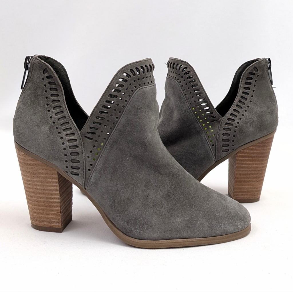 Vince Camuto Ankle Boots Suede Cutout Split Shaft Zipper Back Fileana Gray 7.5